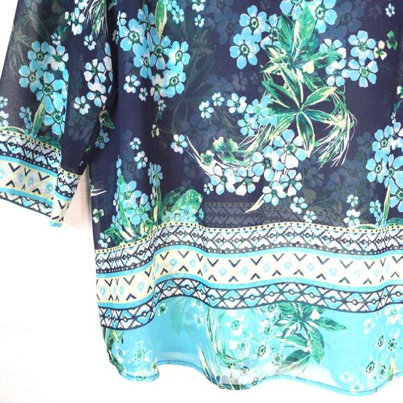 J.Jill Sheer Tunic Top Swim Coverup‎ EUC Sz XL Floral Cinch Back Waist V Neck - Picture 4 of 8